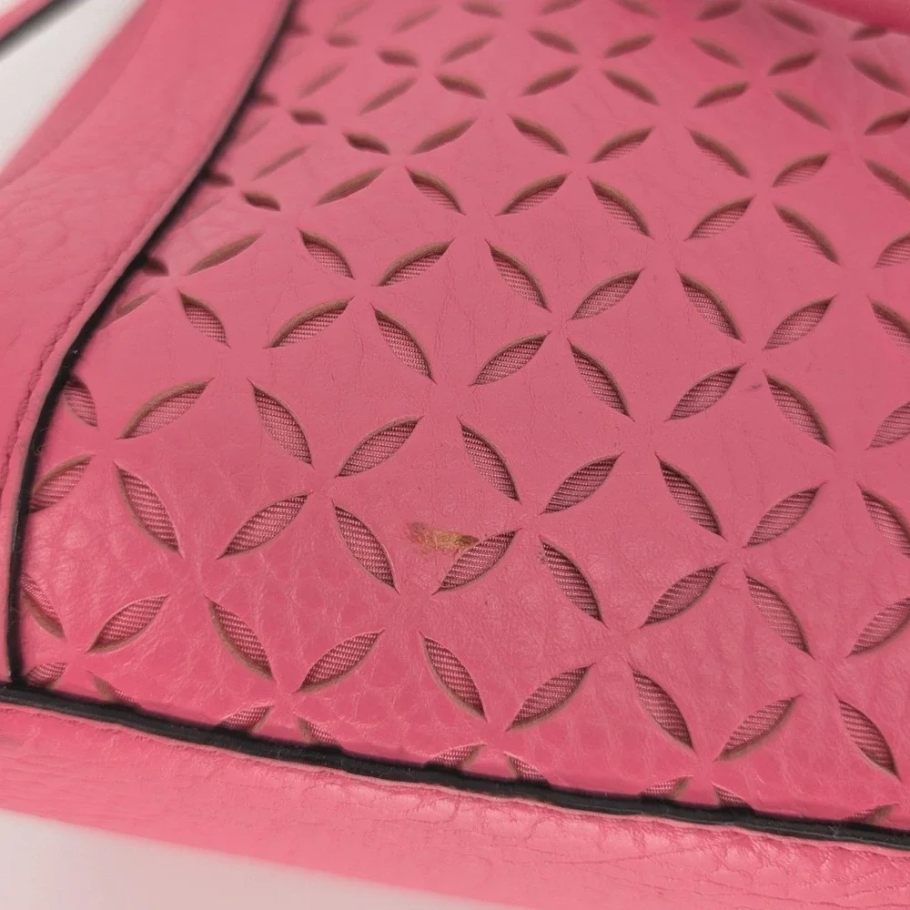 Kate Spade Perri Lane Romy Satchel‎ Medium Pink Leather Laser Cut Preppy Luxury